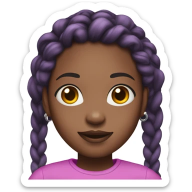 A black girl with braided down hair and purple streaks and a pink shirt and silver hoop earrings sticker