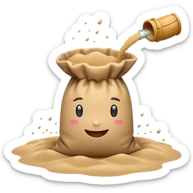 apple style emoji of a sandbag with sand pouring out, minimalistic sticker