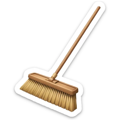 traditional broom with wooden handle on a dusty carpet, straw bristles sweeping visible dust particles, vintage household cleaning tool, 3D cartoon, mobile game icon style, centered composition, no people, no animals, no text, no watermark sticker