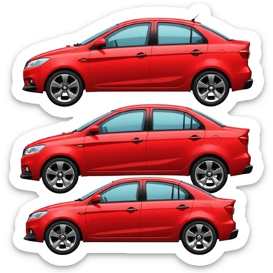 Red Lada Vesta car with black disks standing sideways sticker
