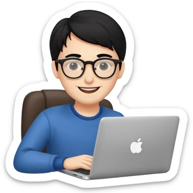 make an emoji of a happy malenerd  black hair developer behind laptop sticker