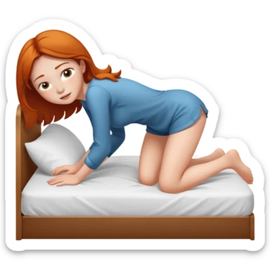 Fullbody nude very beautiful girl very beautiful face with freckles, big boobs, big ass, sexy body, bending over a bed spreading ass, getting ready for sex, realistic sticker