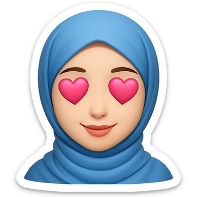 Edit the image of a young beautiful Muslim woman in a hijab in emoji style. Change the blue love hearts in her eyes to pink. Keep the emoji style look and no background. sticker