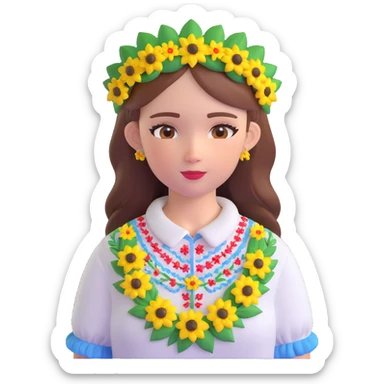 Ukrainian girl in a wreath and embroidered shirt sticker