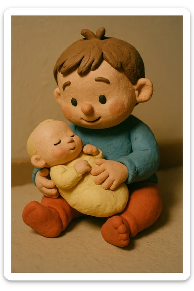 a troller with a baby, claymation style sticker