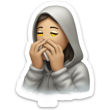 Shivering woman with breath sticker