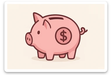 a piggy bank, pink, coin slot on top, savings symbol sticker