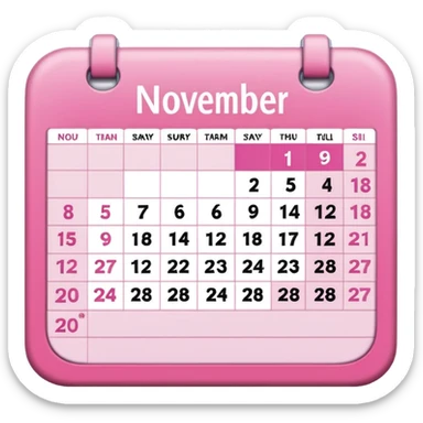 pink calendar of days in november 2025 in poppins text form sticker