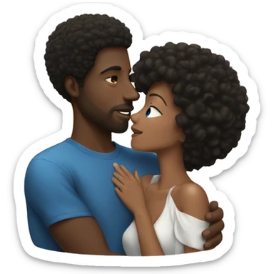 Black man with short Afro kissing brunette woman with blue eyes sticker