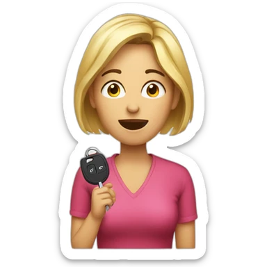 Sorprised Woman with a car key sticker