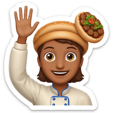 Create a cevapcici with eyes and a waving hand sticker