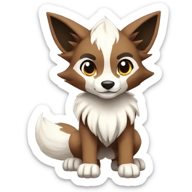Brown and White Cartoon Chibi Wolf Eevee Lycanroc Full Body sticker