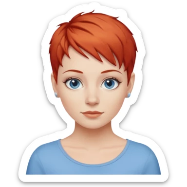 27 year old white woman, red hair, pixie cut, blue eyes sticker