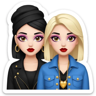 Boujy baddie best friends, fair skin, trendy heavy makeup sticker