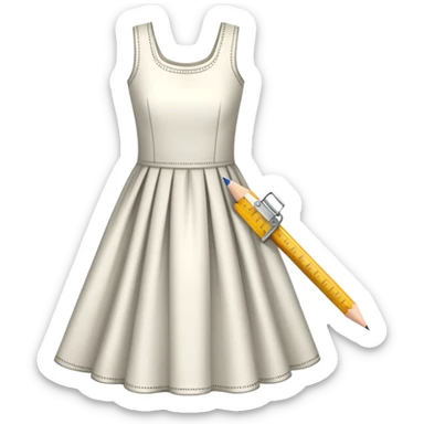 Icon for Fashion Design: a dress pattern with measurements, a ruler, and a pencil. The icon should represent the process of designing clothing with a focus on precision and tailoring. Transparent background. sticker