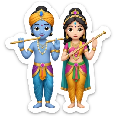 3d Krishna and Radha cute standing together with fuet sticker