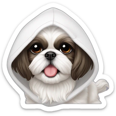 small shih tzu dark ears tongue out with white hood sticker