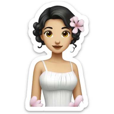 Pretty young Lady with black hair flowers in hair white dress surrounded by flowing water sticker