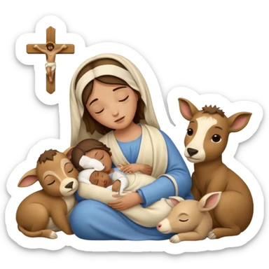 Marie, Joseph, petit bébé Jesus, et les animaux font tous dodo sticker