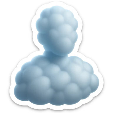 person made entirely of bright convex clouds, shoulder height, matte glass style, no background sticker