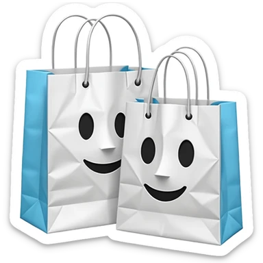 A 3D emoji of two white paper shopping bags, one large and one small, s sticker