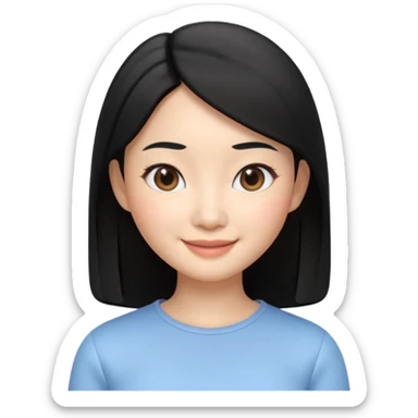 Apple Memoji style, young Asian woman, almond eyes, black hair,
smiling, smooth 3D render, soft gradients, white background,
square format, no text
 sticker