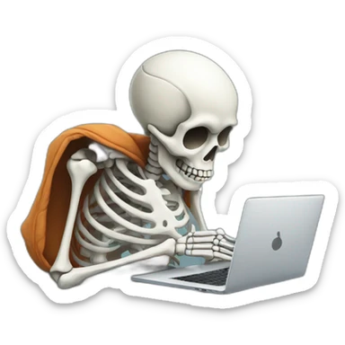 Tired Skeleton with laptop in hoodie sticker
