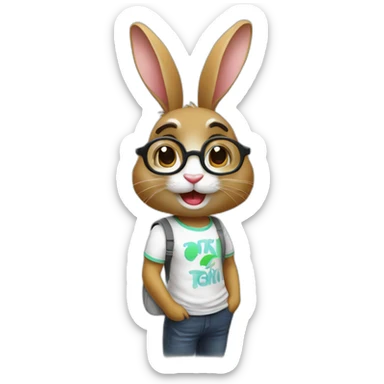 a rabbit with glasses and a T-shirt with the inscription Тишотка shows ok sticker