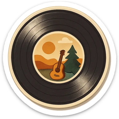 animated vinyl record turning slowly with nature-themed label, retro vintage style, cozy acoustic aesthetic, warm muted colors, subtle grain, soft lines, 112x112px, smooth loop, nostalgic analog mood sticker