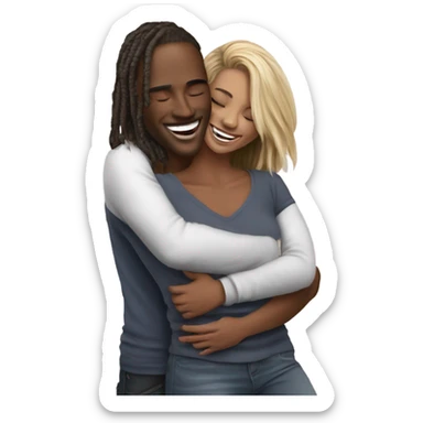 Hyper Realistic beautiful model couple hug and laugh  sticker