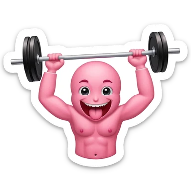 a tongue with eyes and arms, smiling, holding a barbell overhead sticker
