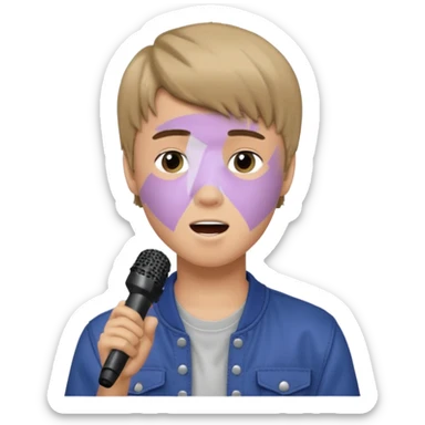 Justin Bieber, around 16, casual clothes, singing into mic sticker