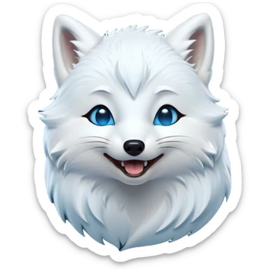Cinematic Cute Yawning Arctic Fox Portrait Emoji, Head tilted slightly with a dramatic, wide-open yawn, showcasing a soft, downy white Fur with subtle icy blue accents and gently drooping ears, round eyes barely open in drowsy contentment, Simplified yet irresistibly adorable features, highly detailed, glowing with a soft, cozy glow, high shine, relaxed yet expressive, stylized with a touch of arctic whimsy, bright and endearing, soft glowing outline, capturing the essence of a sleepy yet affectionate arctic fox, so drowsy it feels like it could stretch out of the screen and curl up for a nap! sticker