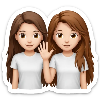 clean girl say hi to each other, she have a long brown hair a little messy and wearing white t-shirt sticker