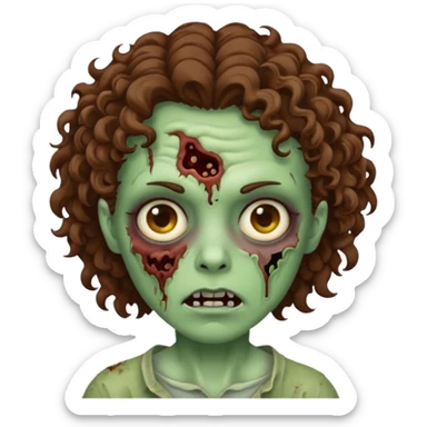 Zombie with lil bit curly medium brown hair sticker
