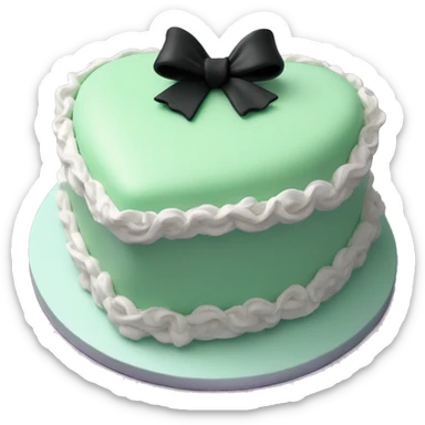 Pastel green heart shaped birthday cake with black and white bows  sticker