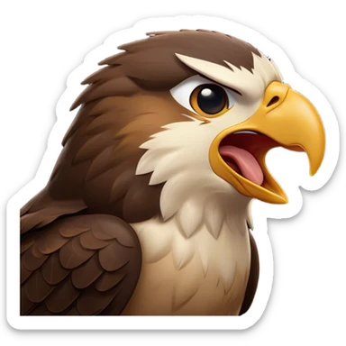 Cinematic Cute Yawning Hawk Portrait Emoji, Head tilted slightly with a dramatic, wide-open yawn, showcasing a robust, agile form with a softly drooping beak and sleepy, half-closed eyes, Simplified yet irresistibly adorable features, highly detailed, glowing with a soft, cozy glow, high shine, relaxed yet expressive, stylized with a dash of whimsical aerial charm, soft glowing outline, capturing the essence of a drowsy yet affectionate hawk that appears ready to stretch out for a nap! sticker
