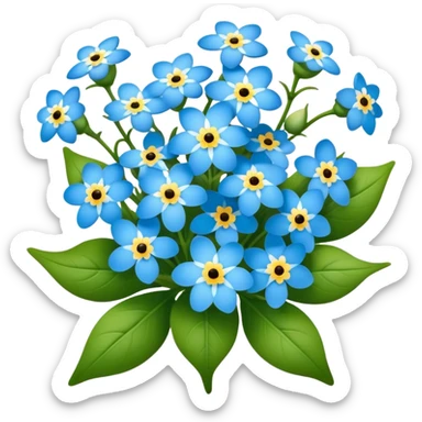 luxuriant, big bouquet Forget-Me-Not flower, stem, leaf sticker