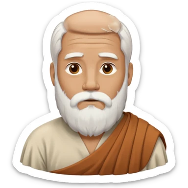 An emoji portrait of an ancient Greek philosopher. He has a flowing white beard and wears a simple chiton. His expression is thoughtful and profound. sticker