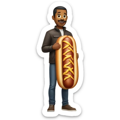 Man carrying a giant hotdog sticker