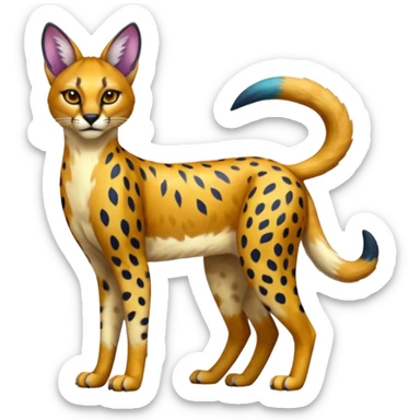Colorful shiny Caracal-Cheetah-Serval-Trico-Sergal-Vernid-fusion-hybrid-animal-creature, dull body sticker