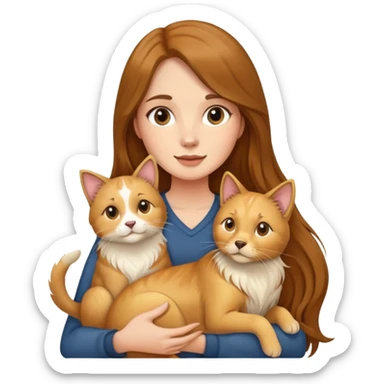 Woman with long brown hair holding a golden retriever dog and three cats sticker
