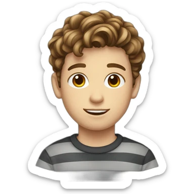 teenager boy brown wavy average hair growth hair and dark gray striped sweater sticker