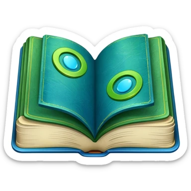 green and blue book with an abstract symbol on it sticker