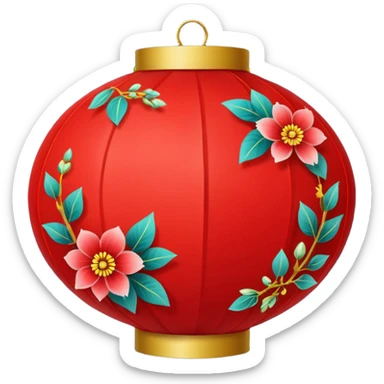 cute chinese red lantern with floral decoratons sticker
