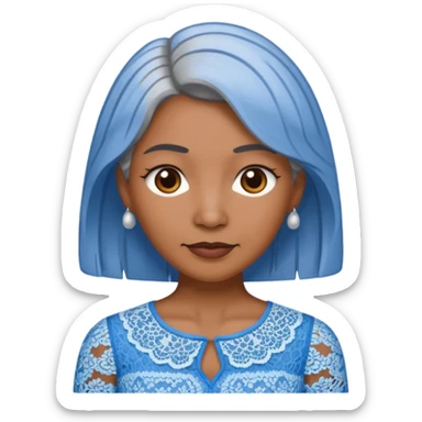 brown skinned grey haired woman with lace patterned blue top sticker