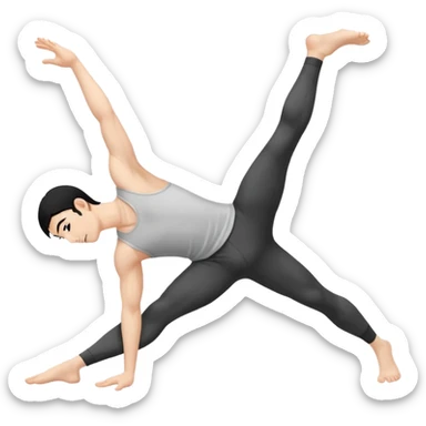 Hombre blanco pelinegro haciendo el ejercicio de tocar los pies con las piernas rectas  sticker