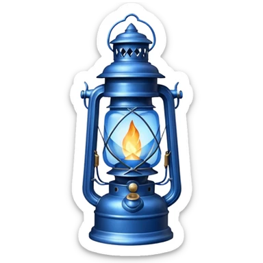 Silver diamond-shaped old antique lantern lamp with a blue flame inside it  sticker