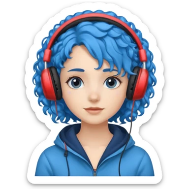 blue haired earringed heaphone wearing girl very curly haired sticker
