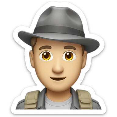 tim robinson wearing a grey fedora with a grey safari flap on the back sticker